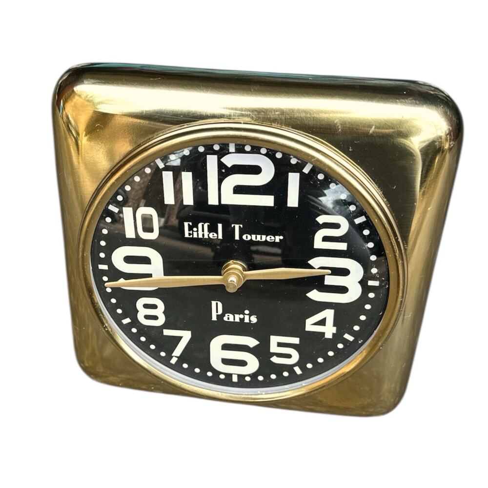 Mid Century Modern MCM Style Retro Gold Chrome Bubble Clock Eiffel Tower Paris